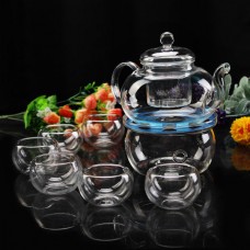 600ml Heat Resistant Glass Flower Tea Pot Set  6 Teacups Tea Warmer