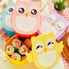 900ml Plastic Bento Lunch Box Square Cartoon Owl Microwave Oven Food Container