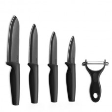 KC-KF6 5 Pieces Black Blade Ceramic Knife Set With Holder Multi-function Chef Peeler Slicer