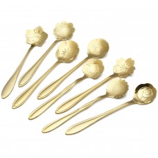 KC-FS04 Gold Flower Shape Stainless Steel Coffee Sugar Spoon Tea Spoon Ice Cream Tableware