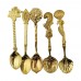 5Pcs/Set Gold Vintage Royal Style Carved Coffee Cooking Spoon Snack Dessert Scoop Flatware