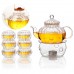 600ml 6 Cups Tealight Warmer Clear Pumpkin Tea Glass Pot Set Infuser Coffee Pot