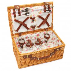 Retro Deluxe Wicker Picnic Basket Set Plates Glasses Tableware Pepper Pot Lunch Box Pinic Basket