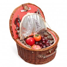 Retro Deluxe 4 Person Wicker Picnic Basket Hamper Set w/ Flatware Wine Glasses Lunch Boxes