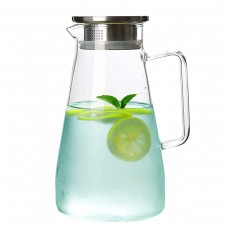 1.5L Clear Glass Pitcher Jug Water Drinking Tea Pot Carafe Stainless Steel Lid