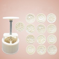 1 Mould And 13 Style Flower Stamps 150g Round Moon Cake Baking Mold Hand Pressure Decor